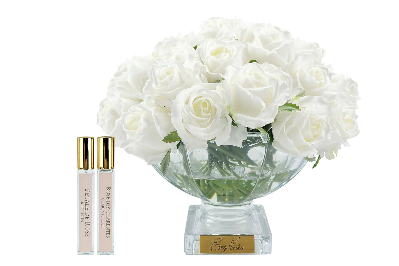 Scented Centerpiece 37 Rose Bud Bouquet - Gold Badge - Ivory White