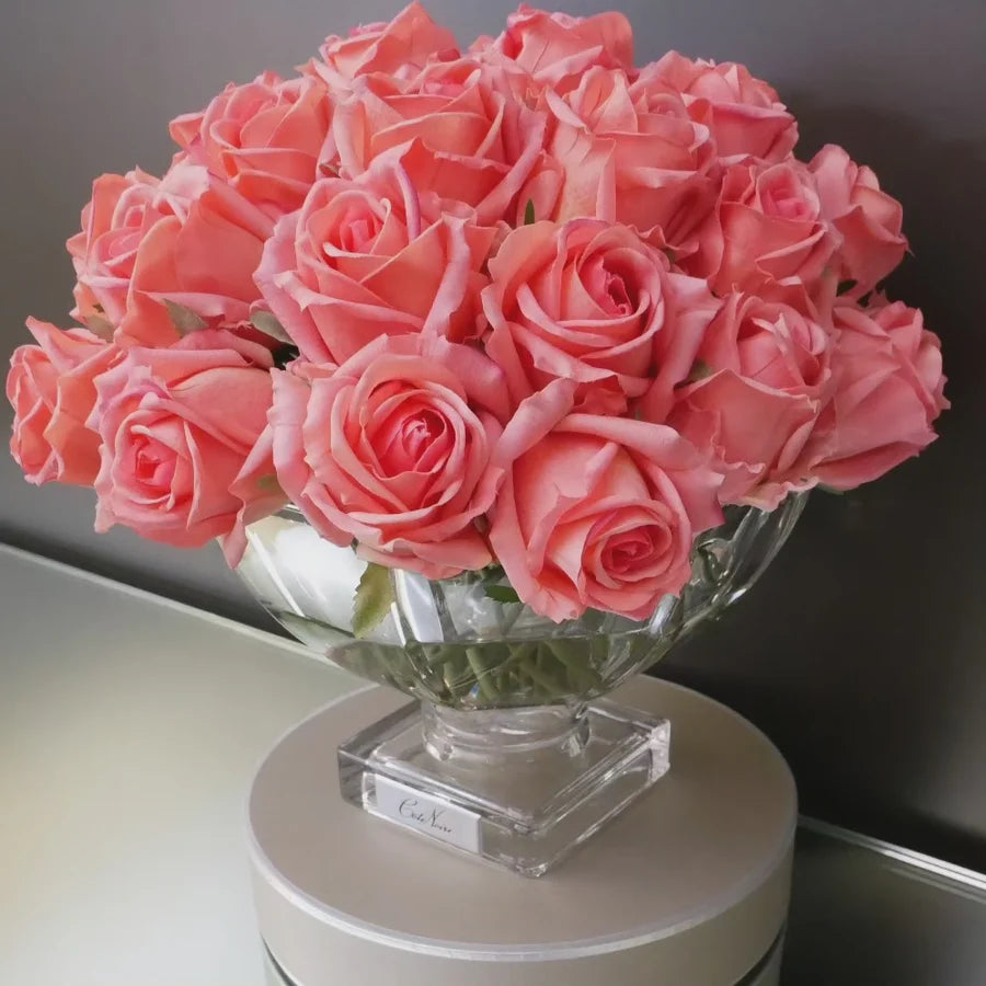 Scented Centerpiece 37 Rose Bud Bouquet - Silver Badge - White Peach