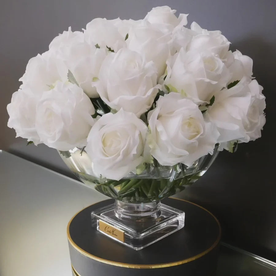 Scented Centerpiece 37 Rose Bud Bouquet - Gold Badge - Ivory White