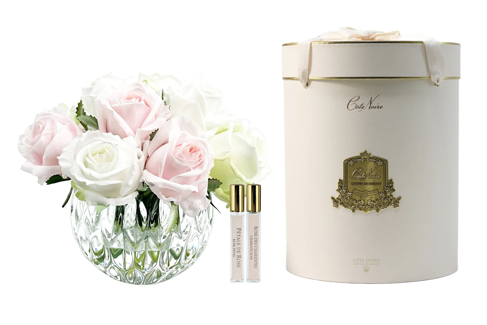 Luxury Round 13 Rose Bud Bouquet - White, Green & French Pink