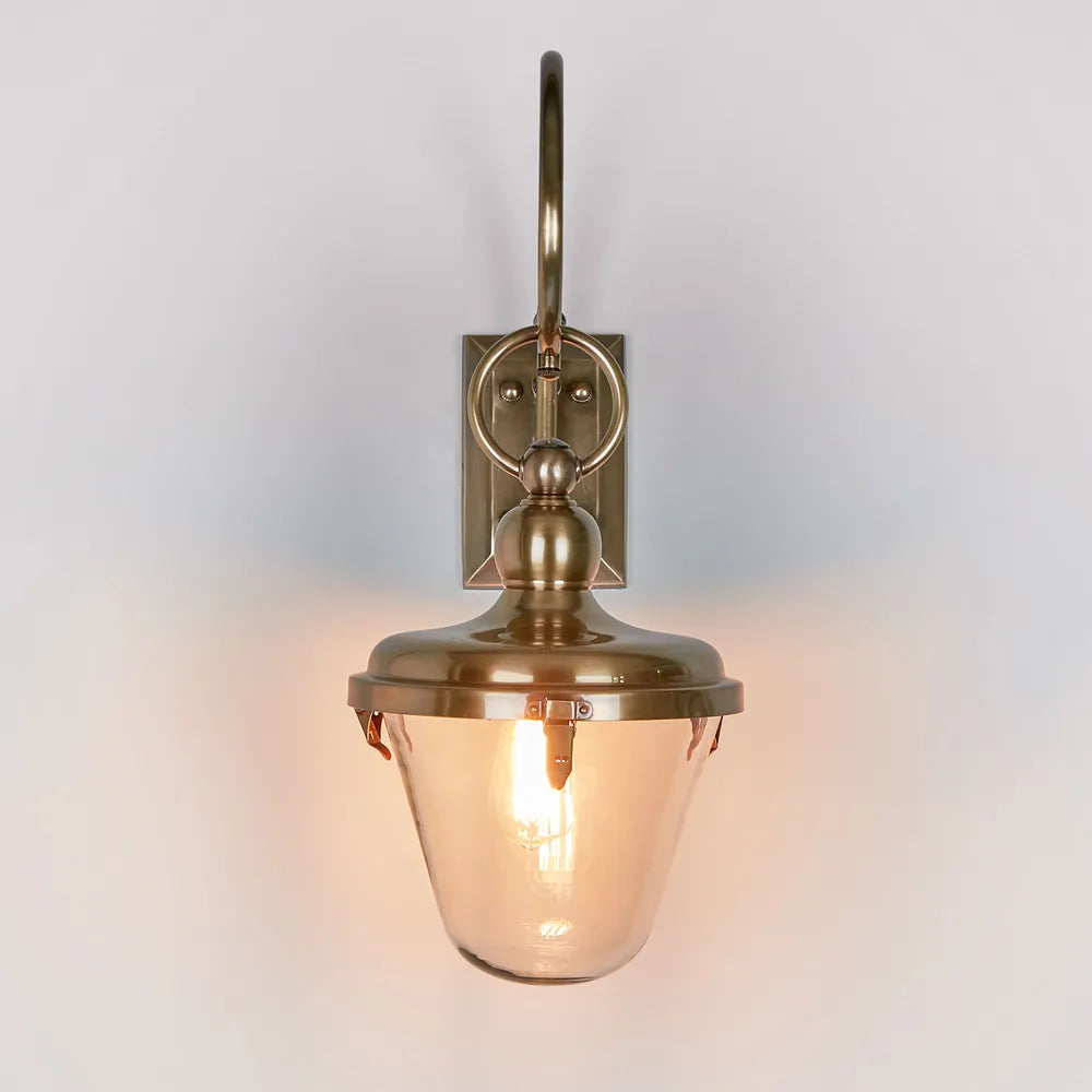 Savoy Outdoor Wall Light with Glass Shade Antique Brass