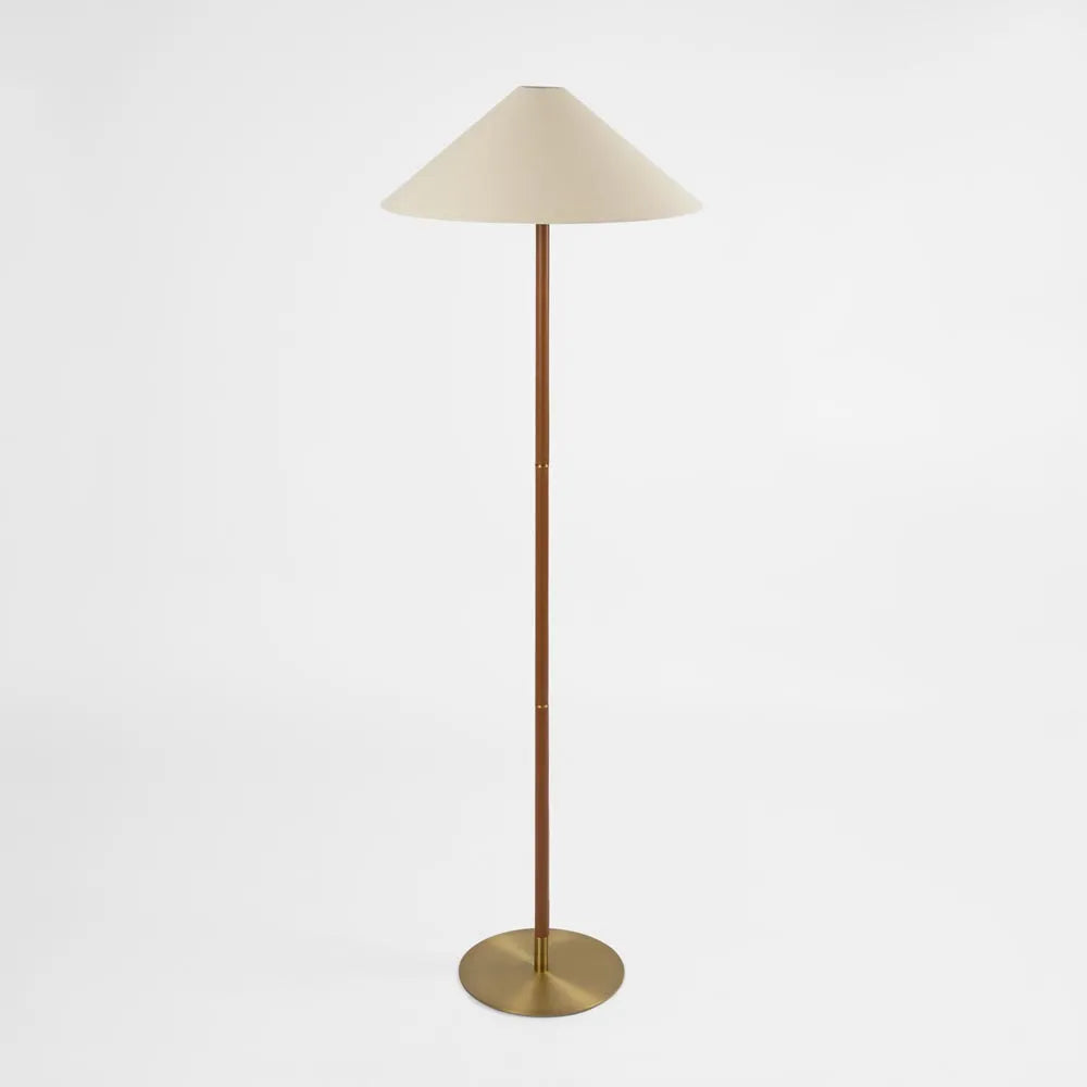 Huntley Leather & Brass Floor Lamp + Linen Shade