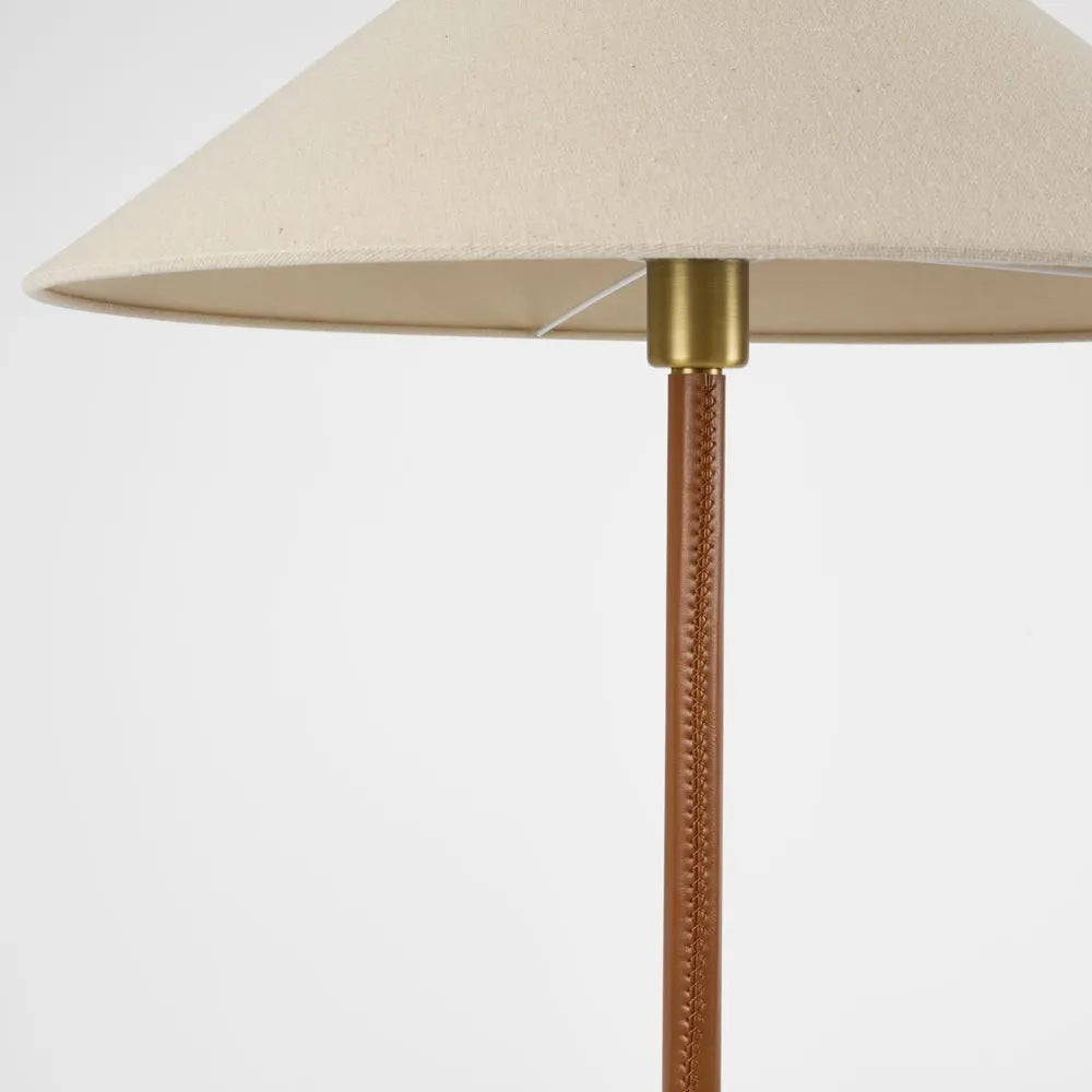 Huntley Leather & Brass Floor Lamp + Linen Shade