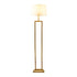 Elegant modern floor lamp with a gold-finished open rectangular frame and a classic off-white fabric lampshade. A stylish lighting piece for contemporary and luxury interiors.