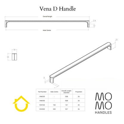 Momo Vena D Handle 160mm - Dull Brushed Nickel