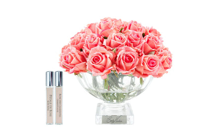 Scented Centerpiece 37 Rose Bud Bouquet - Silver Badge - White Peach