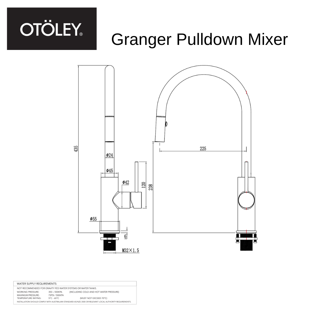 Granger Pullout Kitchen Tap - Brushed Brass