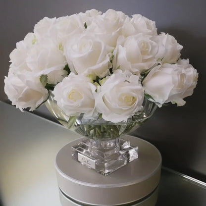 Scented Centerpiece 37 Rose Bud Bouquet - Silver Badge - Ivory White