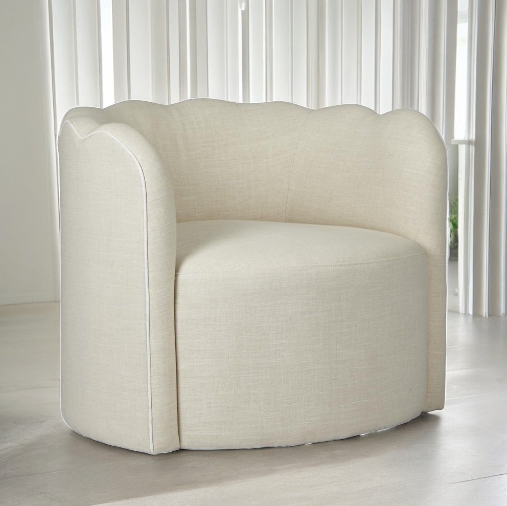 Camille Scallop Armchair Natural with White Piping