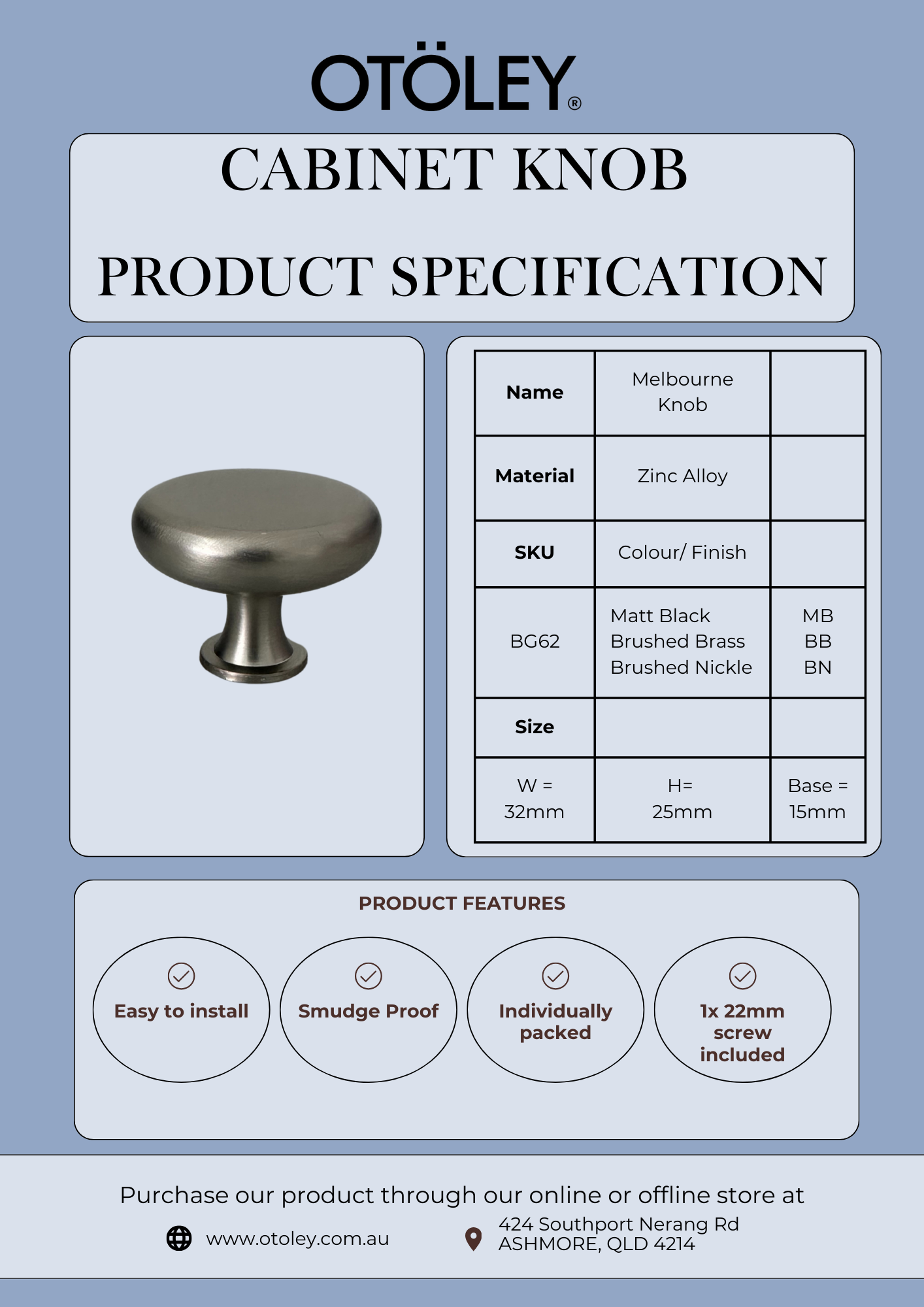 Melbourne Kitchen Handle Knob