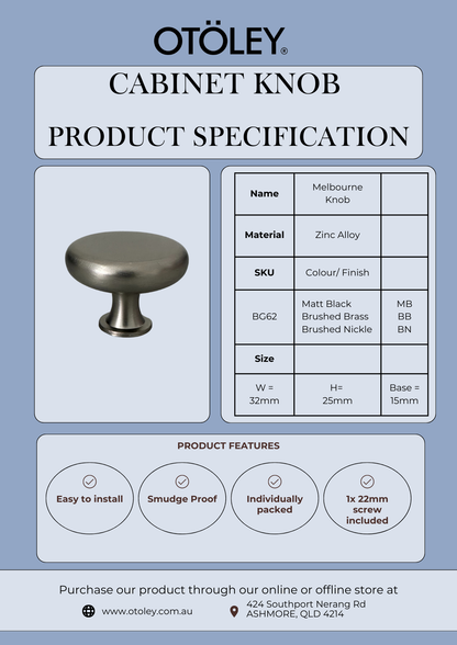 Melbourne Kitchen Handle Knob