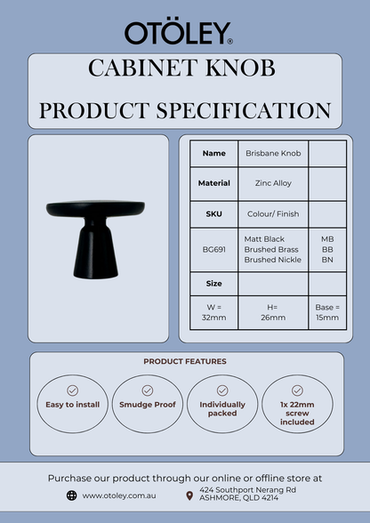 Brisbane Knob Brushed Brass