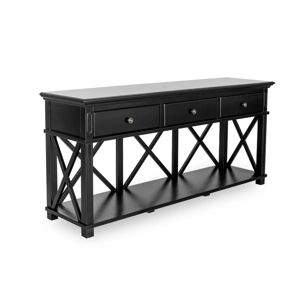 Sorrento 3 Drawer Hamptons 190cm Console - Black