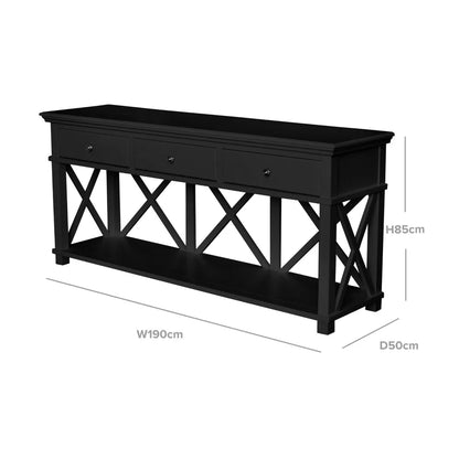 Sorrento 3 Drawer Hamptons 190cm Console - Black