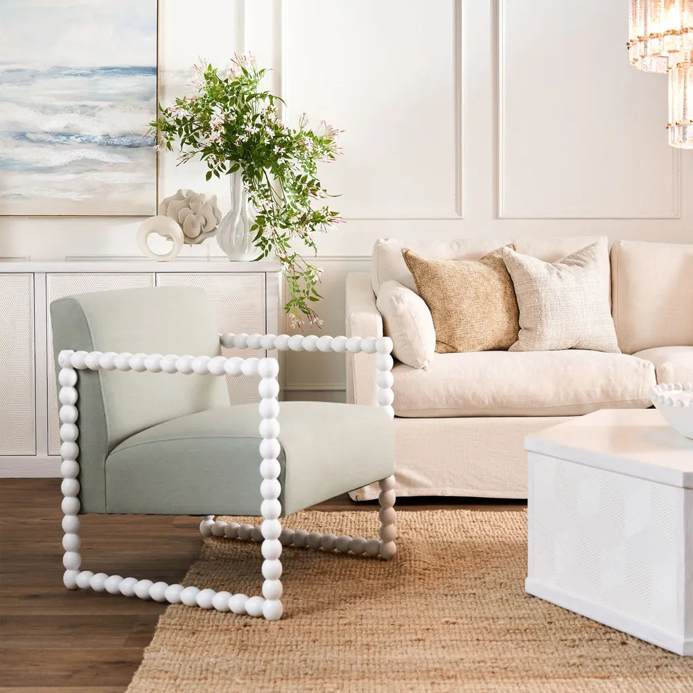 Bobbin Fabric &amp; Oak Occasional Chair - White/Seafoam
