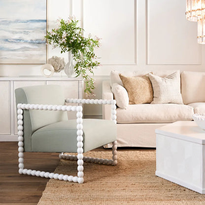 Bobbin Fabric &amp; Oak Occasional Chair - White/Seafoam