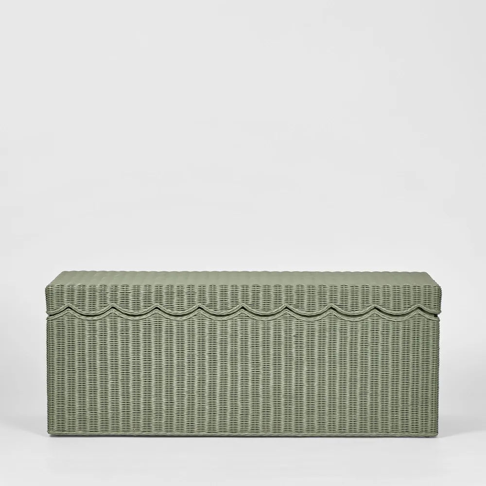Belle Rattan Storage Bench - Green
