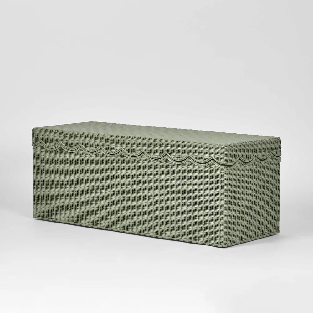 Belle Rattan Storage Bench - Green
